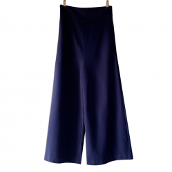 Tibi high-waisted wide-leg cropped trousers, in a soft navy viscose.
