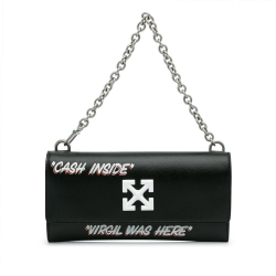 Off-White AB Off-White Black Calf Leather Jitney Quote Wallet on Chain Italy