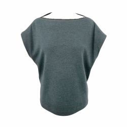 Fendi top in green wool and leather with cap sleeves