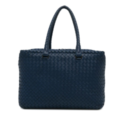Bottega Veneta B Bottega Veneta Blue Calf Leather Intrecciato Tote Bag Italy