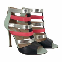 Elie Saab sandals in black, silver & watermelon with leather bands