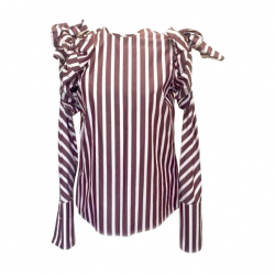 Johanna Ortiz shirt in burgundy & white striped silk