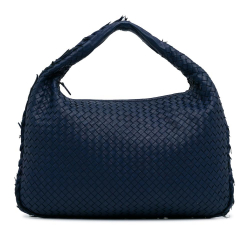 Bottega Veneta AB Bottega Veneta Blue Calf Leather Intrecciato Hobo Bag Italy