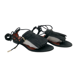Santoni sandals in black suede with ankle ties