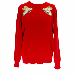Gucci jumper in red wool with bee brooches