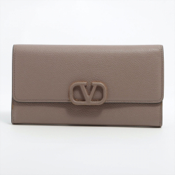 Valentino V Logo Leather Long Wallets Greige