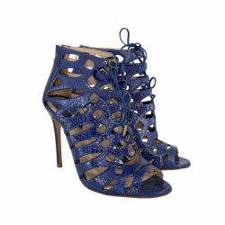 Elie Saab sandals with lace fronts in electric blue snake print