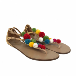 Aquazzura flat ankle sandals with muti-coloured pompoms
