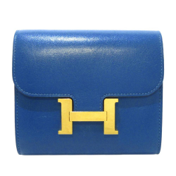 Hermès B Hermès Blue Calf Leather Constance Compact Wallet France
