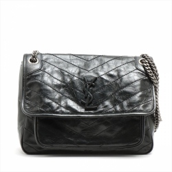 Saint Laurent Niki Medium Leather Chain Shoulder Bag Black