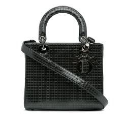 Christian Dior AB Dior Black Patent Leather Leather Medium Metallic Micro Cannage Lady Dior Italy