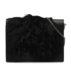 Celine AB Celine Black Calf Leather Fur-Trim Frame Crossbody Bag Italy