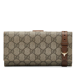 Gucci B Gucci Brown Beige Coated Canvas Fabric GG Supreme Nice Wallet Italy