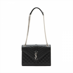 Saint Laurent Envelope Medium Quilted Embossed Leather Shoulde Bag Black