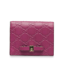 Gucci B Gucci Pink Calf Leather Guccissima Bow Bi-Fold Wallet Italy