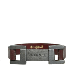 Chanel B Chanel Red Maroon with Silver Calf Leather Metal Logo and Bracelet France