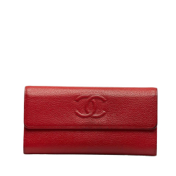 Chanel B Chanel Red Caviar Leather Leather CC Long Wallet Spain