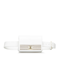 Chanel AB Chanel White Calf Leather Captain Gold Belt Bag Italy