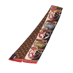 Louis Vuitton AB Louis Vuitton Brown with Multi Silk Fabric Monogram Scarf Italy