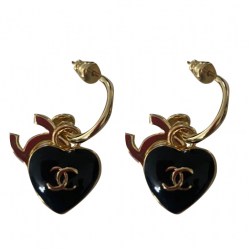 Chanel Anneau d'oreille à cœur noir