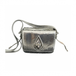 Kenzo Metallic Silver Cracked Leather Raindrop Crossbody Bag