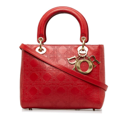 Christian Dior B Dior Red Lambskin Leather Leather Medium Embossed Lambskin Cannage Lady Dior Italy