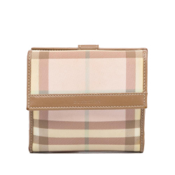Burberry B Burberry Pink with Multi Coated Canvas Fabric Candy Check Small Wallet Italy