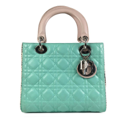 Christian Dior Dior Green Mint Lambskin Leather Leather Medium Tricolor Lambskin and Python Cannage Lady Dior Italy