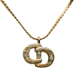 Christian Dior B Dior Gold Gold Plated Metal Logo Rhinestone Pendant Necklace Italy
