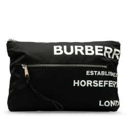 Burberry B Burberry Black Nylon Fabric Horseferry Print Clutch Italy