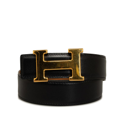 Hermès B Hermes Black Calf Leather Constance Reversible Belt France