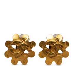 Chanel B Chanel Gold Gold Plated Metal CC Flower Clip on Earrings France