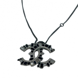 Chanel Silver-Toned Chanel Rhinestone CC Necklace