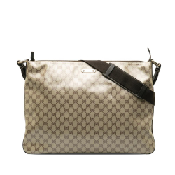 Gucci AB Gucci Brown Beige Coated Canvas Fabric GG Crystal Crossbody Bag Italy
