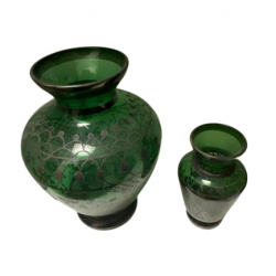 Murano Hand blown Murano Glass with sterling silver motif Set of Small and Large Vases