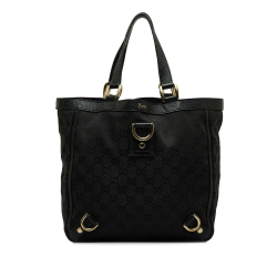 Gucci B Gucci Black Canvas Fabric GG Abbey D Ring Handbag Italy
