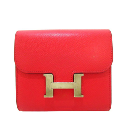 Hermès B Hermès Red with Gold Calf Leather Epsom Constance Compact Wallet France
