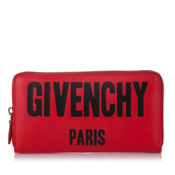 Givenchy B Givenchy Red with Black Calf Leather Iconic Print Zip Around Wallet Italy