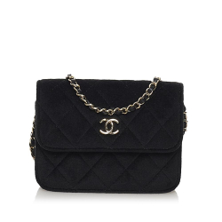 Chanel B Chanel Black Velvet Fabric Matelasse Pearl Crush Flap Bag ITALY
