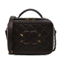 Chanel AB Chanel Brown Dark Brown Caviar Leather Leather Small Caviar Filigree Vanity Case Italy