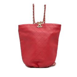 Chanel A Chanel Red Lambskin Leather Leather CC Matelasse Backpack Italy