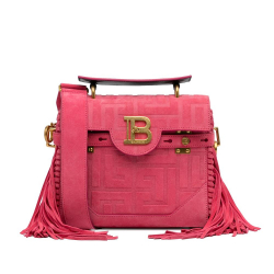 Balmain AB Balmain Pink Suede Leather Fringed Embossed B-Buzz 23 Handle Bag Italy