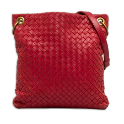 Bottega Veneta B Bottega Veneta Red Nappa Leather Leather Intrecciato Crossbody Bag Italy