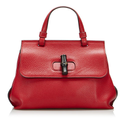 Gucci B Gucci Red Calf Leather Small Bamboo Daily Italy