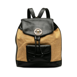 Chanel B Chanel Brown Beige with Black Raffia Natural Material CC and Leather Duma Backpack Italy