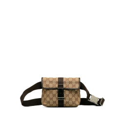 Gucci B Gucci Brown Beige Canvas Fabric GG Belt Bag Italy