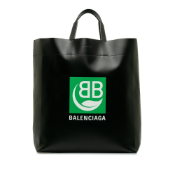 Balenciaga AB Balenciaga Black Calf Leather Logo BB Market Tote Italy