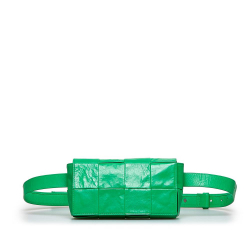 Bottega Veneta B Bottega Veneta Green Calf Leather Intrecciato Cassette Belt Bag Italy