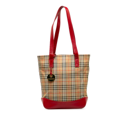 Burberry B Burberry Brown Beige with Red Canvas Fabric Haymarket Check Tote United Kingdom