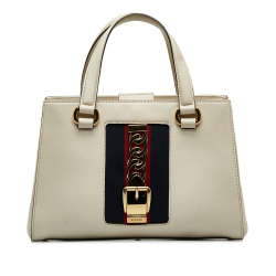 Gucci AB Gucci White Calf Leather Sylvie Web Top Handle Satchel Italy